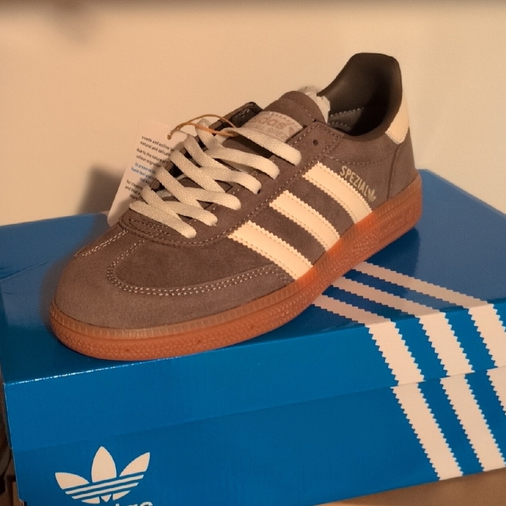adidas Women’s Spezial Suede Sneakers - Gray with White Stripes and Gum Sole